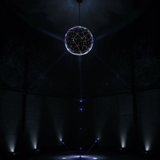 A dark, cavernous space filled with countless shimmering, interconnected nodes pulsing with an eerie, intelligent light.